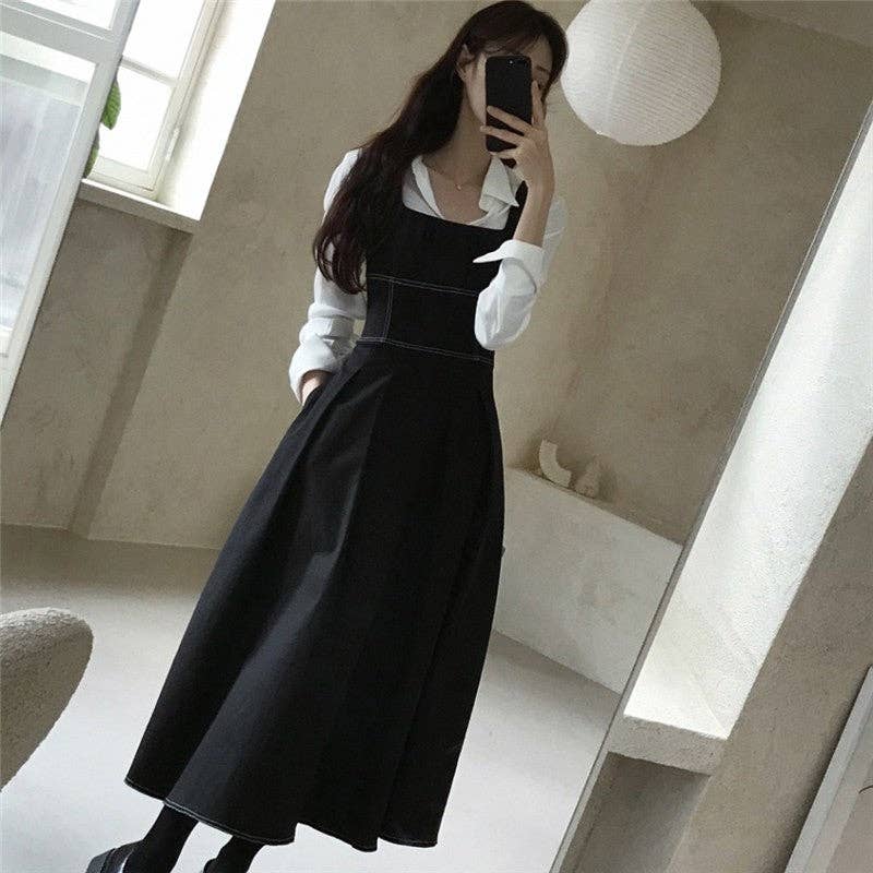 FurDecoration - Vente Robe – femme - Robe cintrée chic à col en V et taille plissée de couleur unie0