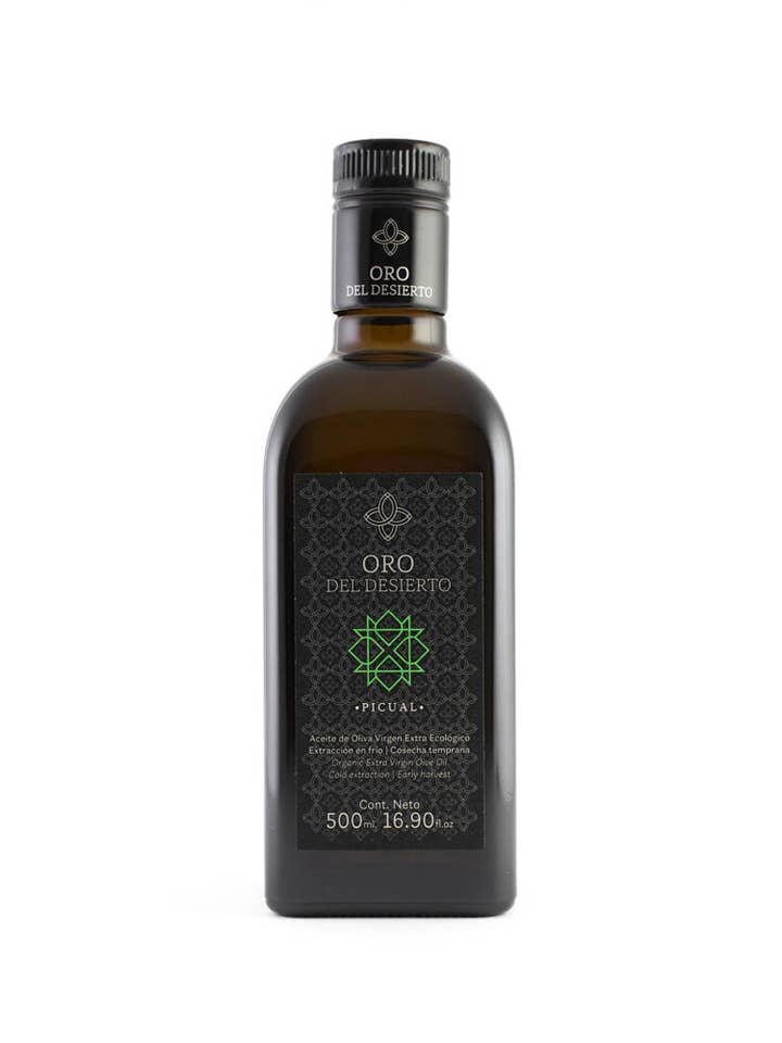 Picual Økologisk Olivenolie, 500 ml flaske for engroshandel hos Oro del desierto
