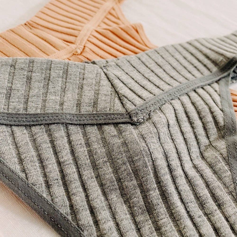 Mandel/Grau Rippentanga aus Baumwollmischung im 2er-Pack für den Großhandel auf Faire1