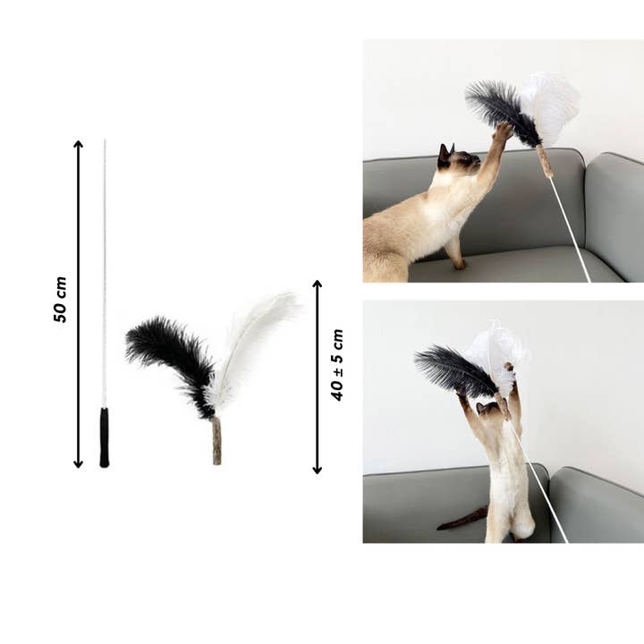 CATWANT - Wholesale Pet Toy - Cat - Replaceable Teaser – Black & White Ostrich Feathers2