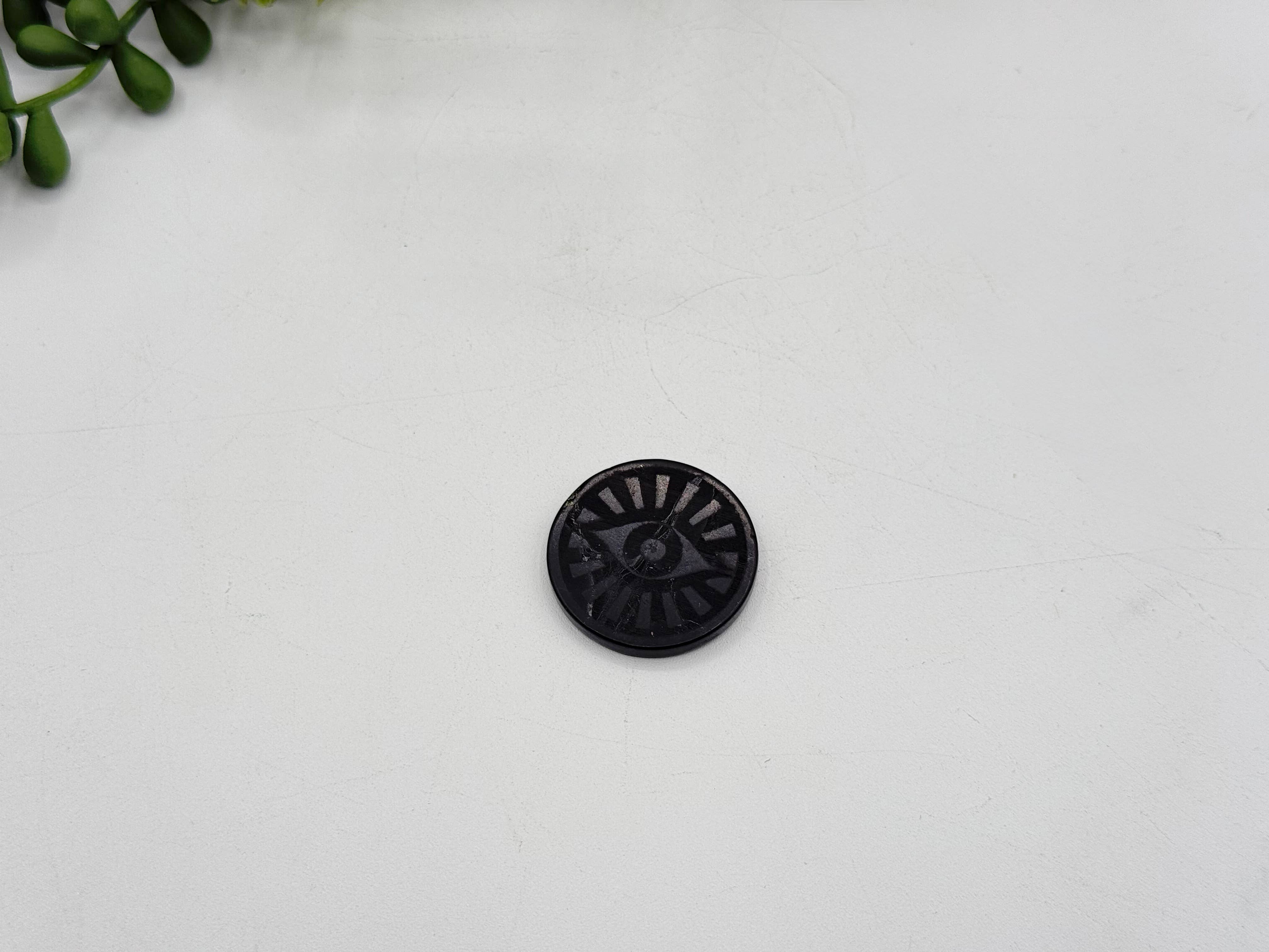 Meraki Gemstones - Wholesale Spiritual Stone/Crystal - Shungite EMF Cell Phone Tile Engraved Evil Eye (Large) 30MM1