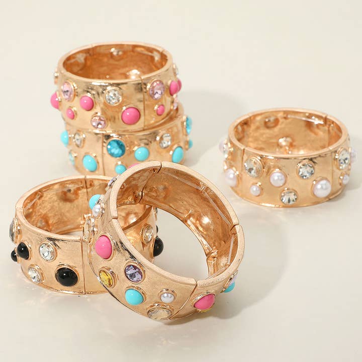 Sensibling Corp. - Vente Bracelet jonc - Bracelet élastique large à déclaration avec pierres en verre serties7