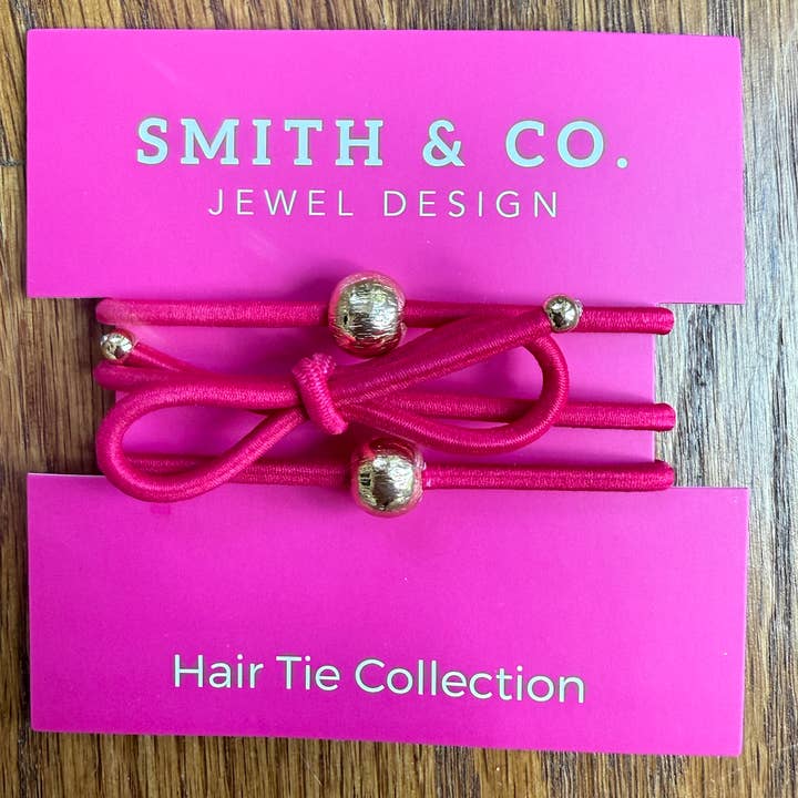 Ribbons & Bows Hair Tie Set - Holiday Pink for wholesale by Smith and Co. Design