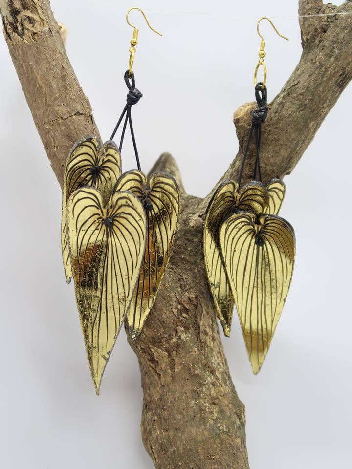 Handmade Bamboo Leaf Earrings – Recycled Plastic for wholesale by Jianhui London