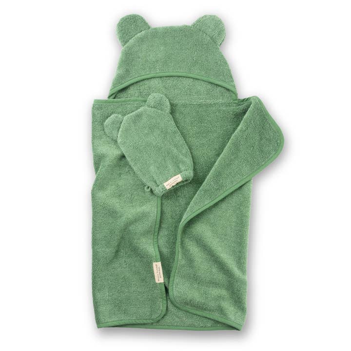 Green Hooded Towel + Wash Mitt Set Sea Foam for wholesale on Faire5
