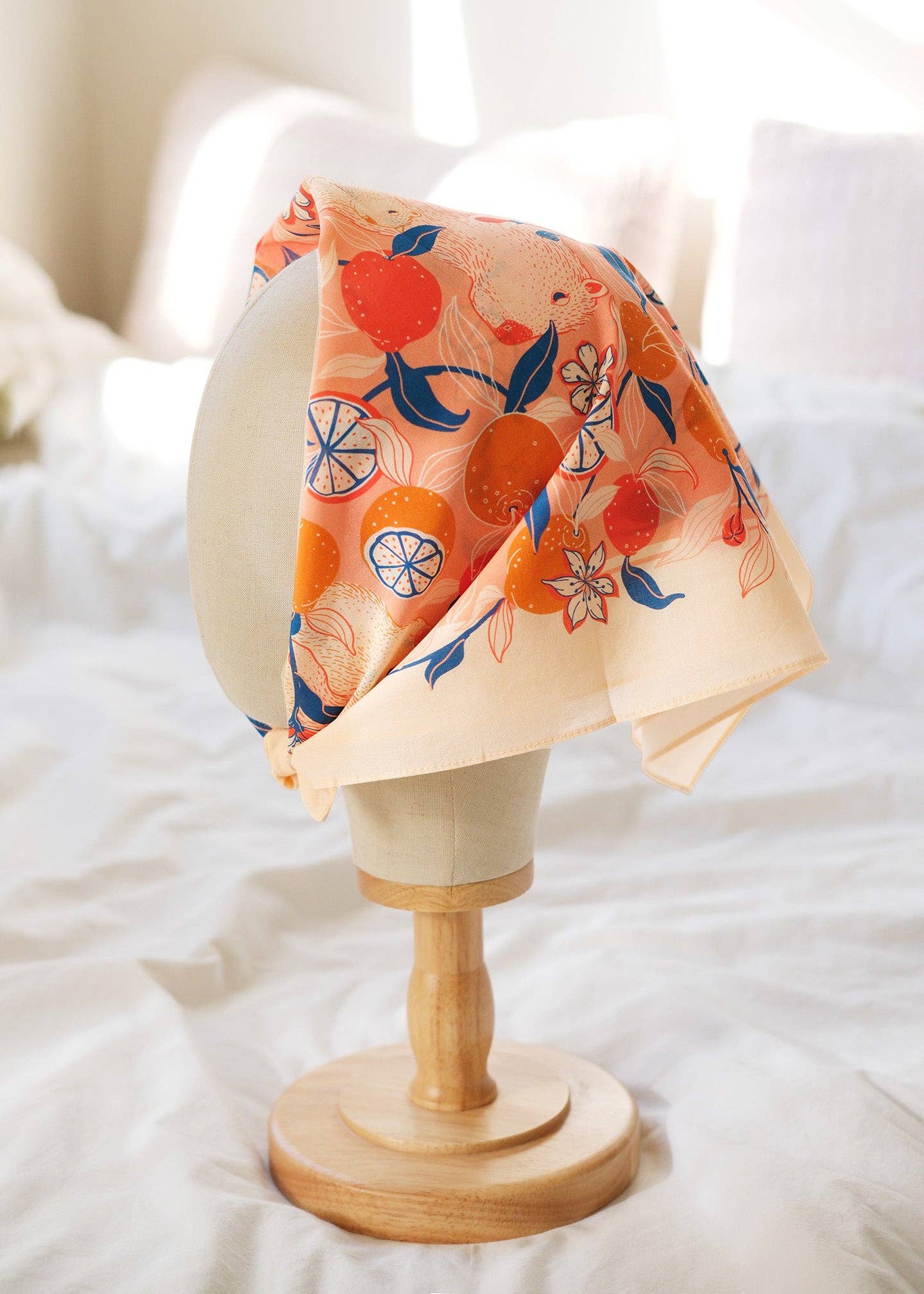 sol&mar art co. - Wholesale Bandana - Women's - Capybara Yuzu Art Bandana Scarf (Pink-Orange)7