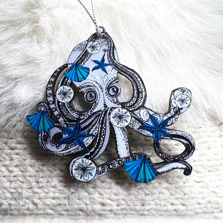 Kustsemester bläckfisk prydnad, Octopus Gift Tag för wholesale av Katekreates