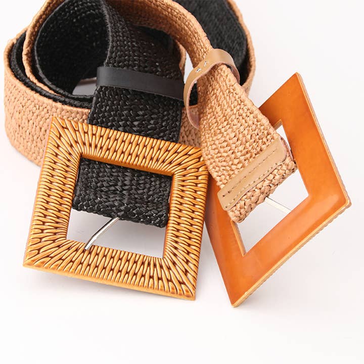 UNISHE - Wholesale Belt - Women's - Bohemian Faux Straw Round Buckle Elastic Woven Belt ZK321813