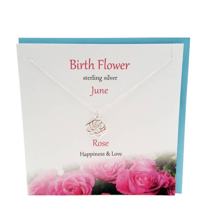Collier Rose Fleur de Naissance Juin pour la vente par Glenna Studios