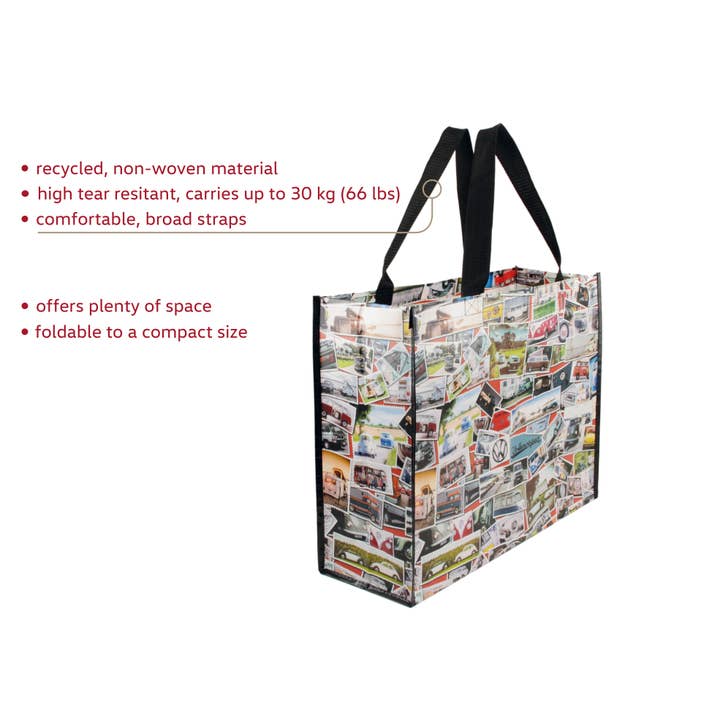VW Collection by BRISA - Wholesale Grocery/Shopping Bag - VW Reuseable Large Bulk Foldable Shopper Bag-Vintage Stamps2