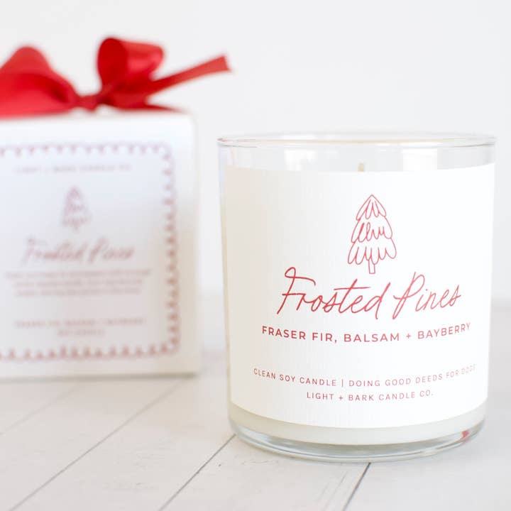 Light + Bark Candle Co. - Wholesale Jar/Filled Candle - Frosted Pines | Fraser Fir, Balsam + Bayberry Soy Candle1