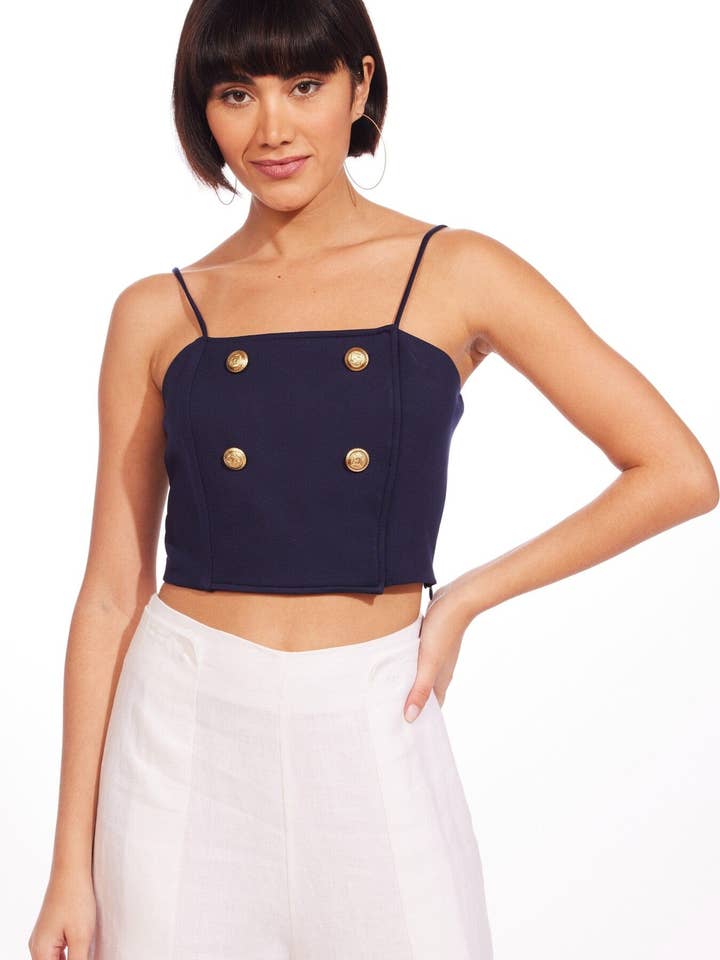 Ponte Trench Blouse - Navy for wholesale by Eva Franco