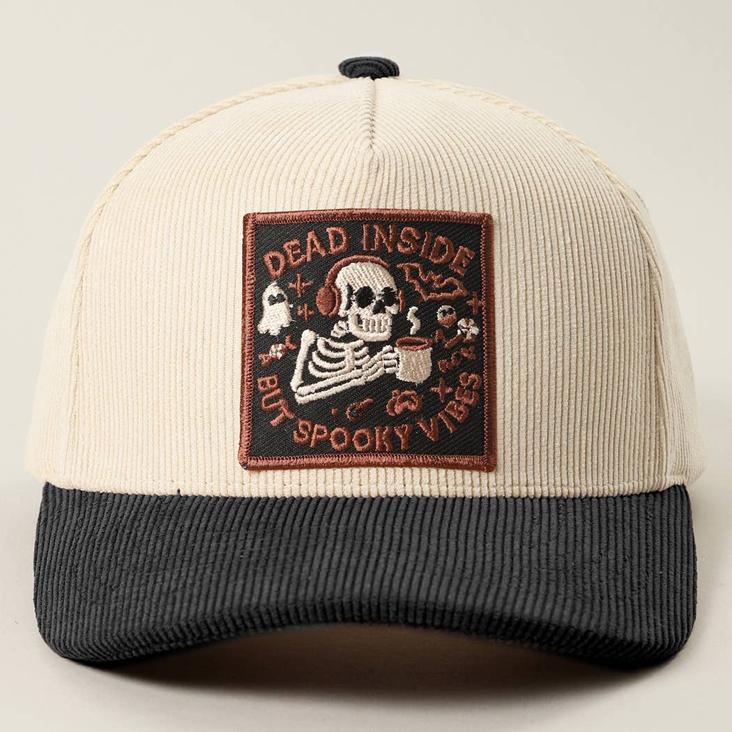 Fashion City - Wholesale Trucker Hat - Unisex - Dead Inside Skull Spooky Vibe Corduroy Trucker Cap9