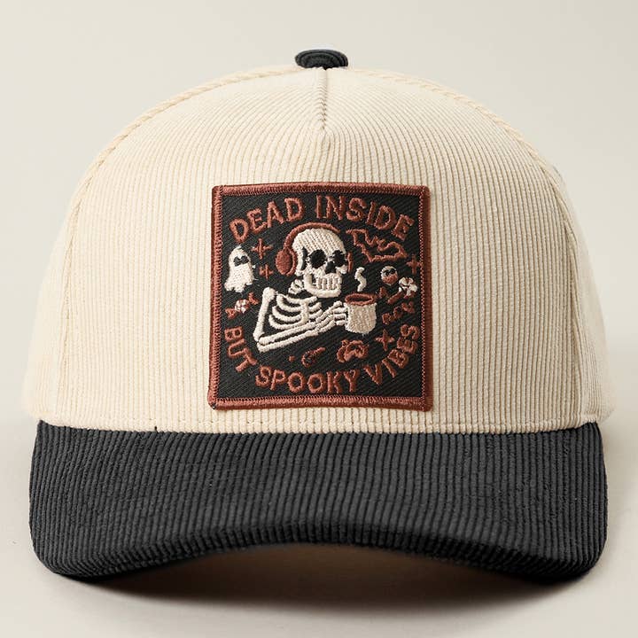 Fashion City - Wholesale Trucker Hat - Unisex - Dead Inside Skull Spooky Vibe Corduroy Trucker Cap9
