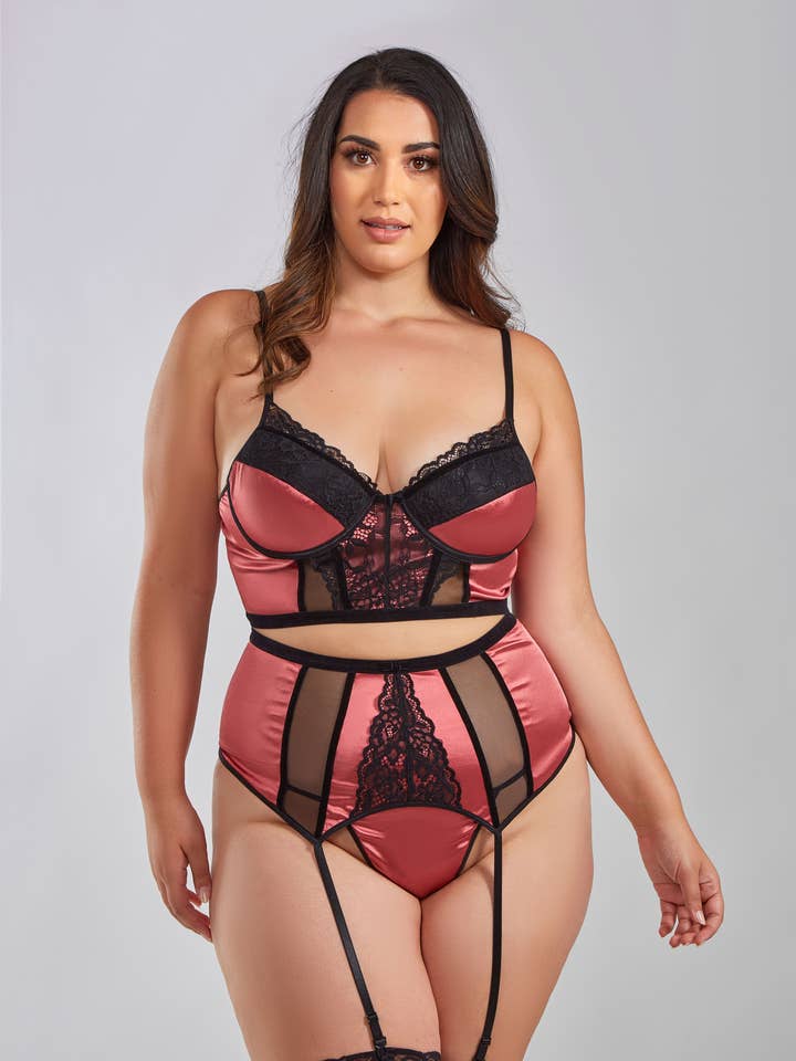 iCollection - Wholesale Lingerie Set - Women's - Tatiana Plus Size Micro,Velvet and Lace Bralette Garter Set10