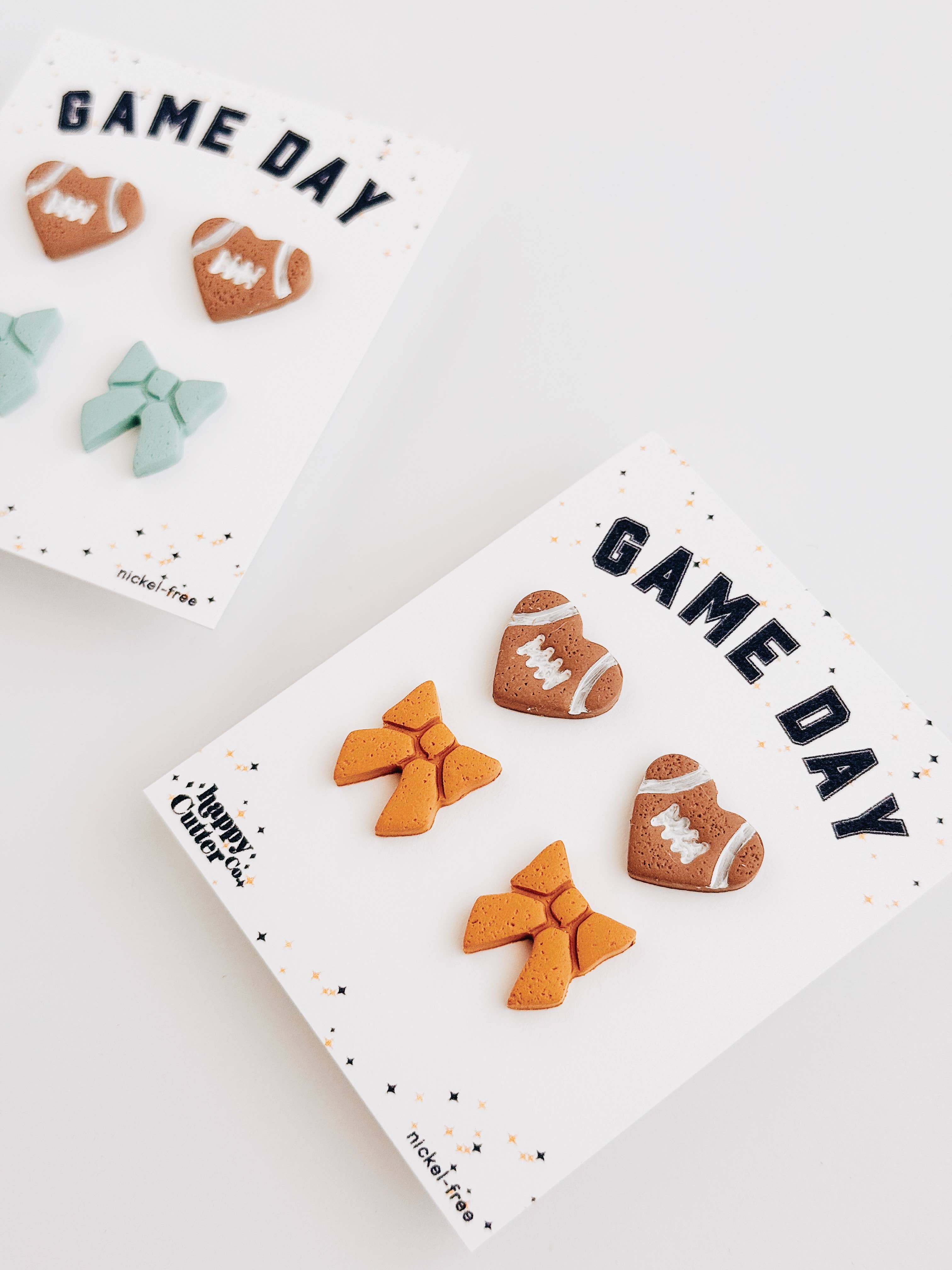 Happy Cutter Co - Wholesale Stud/Post Earrings - Football Heart & Custom Team Bow Earrings | Sport Earrings3