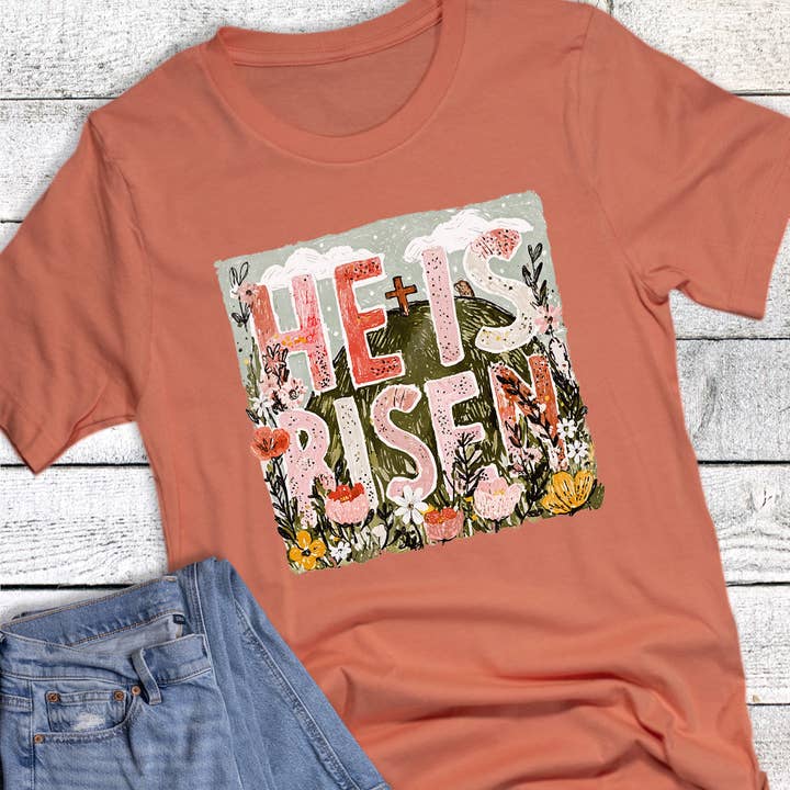 Pasen Geloof Hij is opgestaan Floral Hill T-shirt met print voor wholesale door The Way Down South
