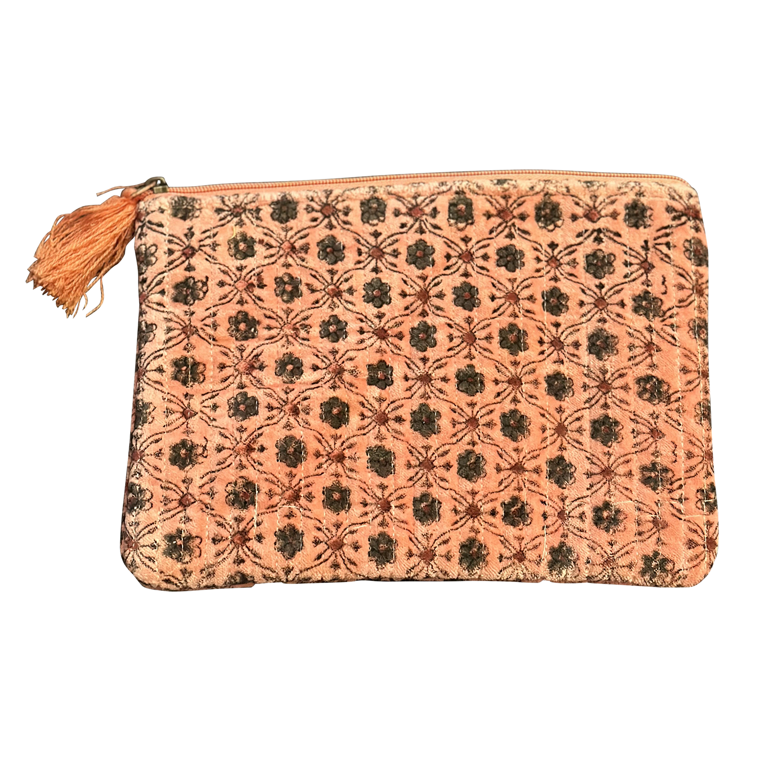 Chloe & Lex - Wholesale Pouch - Women's - Coral Block-Printed Quilted Floral Pouches (3 sizes)2