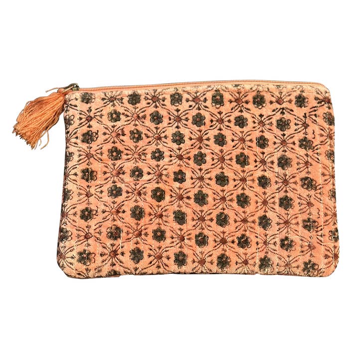 Chloe & Lex - Wholesale Pouch - Women's - Coral Block-Printed Quilted Floral Pouches (3 sizes)2