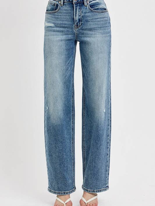 Medium RISEN Full Size Distressed Wide Leg Jeans Plus Size for wholesale on Faire