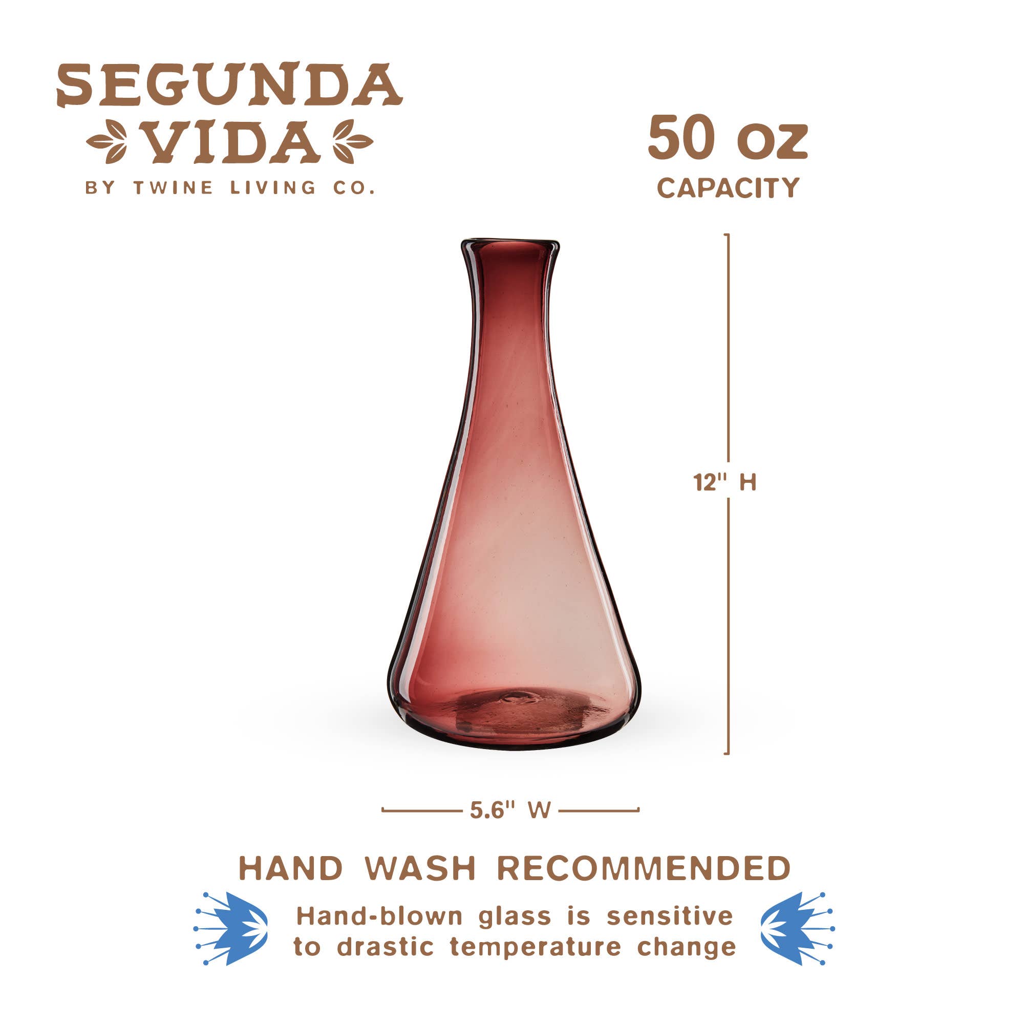 Twine - Wholesale Decanter - Segunda Vida Rosado Hand Blown Recycled Glass Wine Decanter5