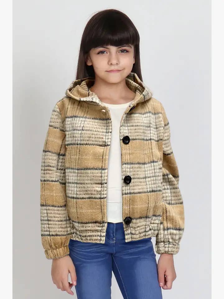 GFJ-Q23-9915B-52 Girl's Flannel Hoodie Jacket W/ Button Down for wholesale by Cutie Patootie Clothing