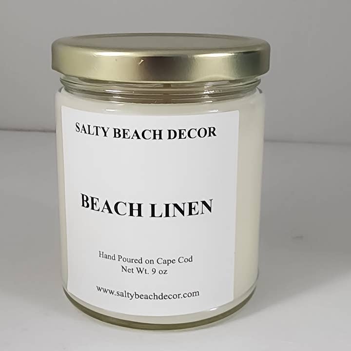 Strandlinnen soja kaars voor wholesale door Salty Beach Decor