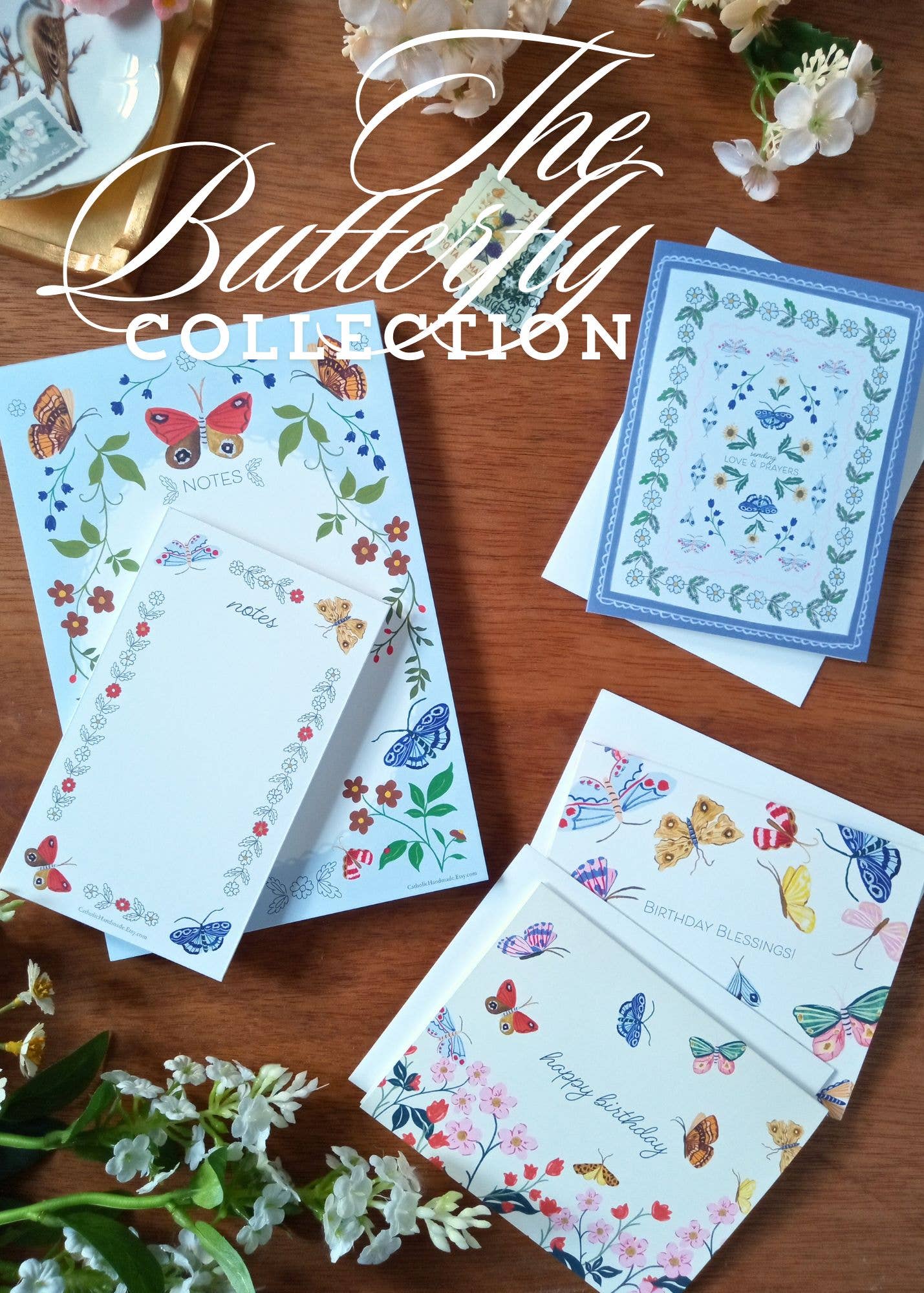 Catholic Handmade – wholesale Thank you card – (1055) Butterflies Thank You Greeting Card, Floral Butterfly3