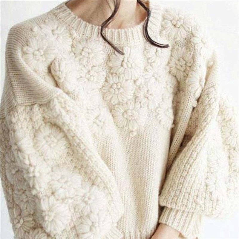 CREAMY Embroidered Daisy Knit Sweater for wholesale on Faire3