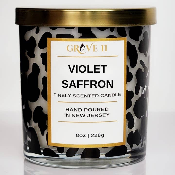 Violet Saffron Coconut Soy Wooden Wick Candle for wholesale by Grove 11 Candles & Home Fragrances