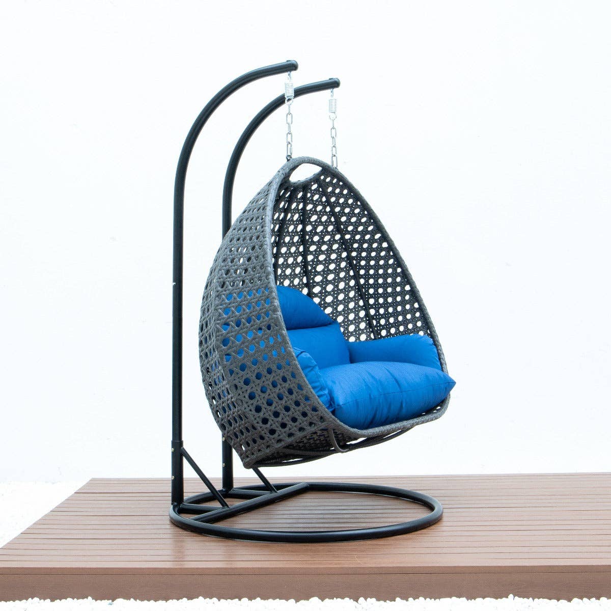 LeisureMod - Wholesale Egg Chair - Modern Charcoal Wicker Hanging Double Seater Egg Swing Chair125