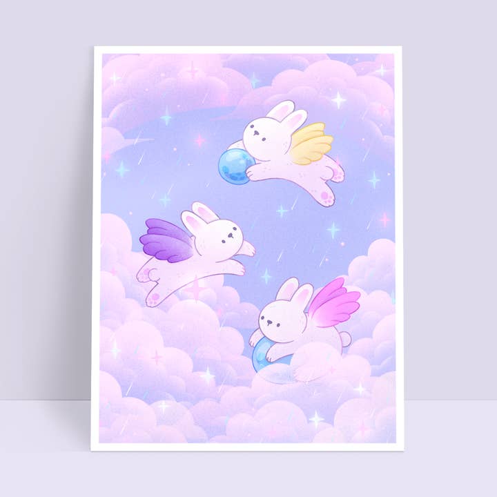 Impresión artística de conejitos celestiales 6x8 para venta al por mayor de Arcasian