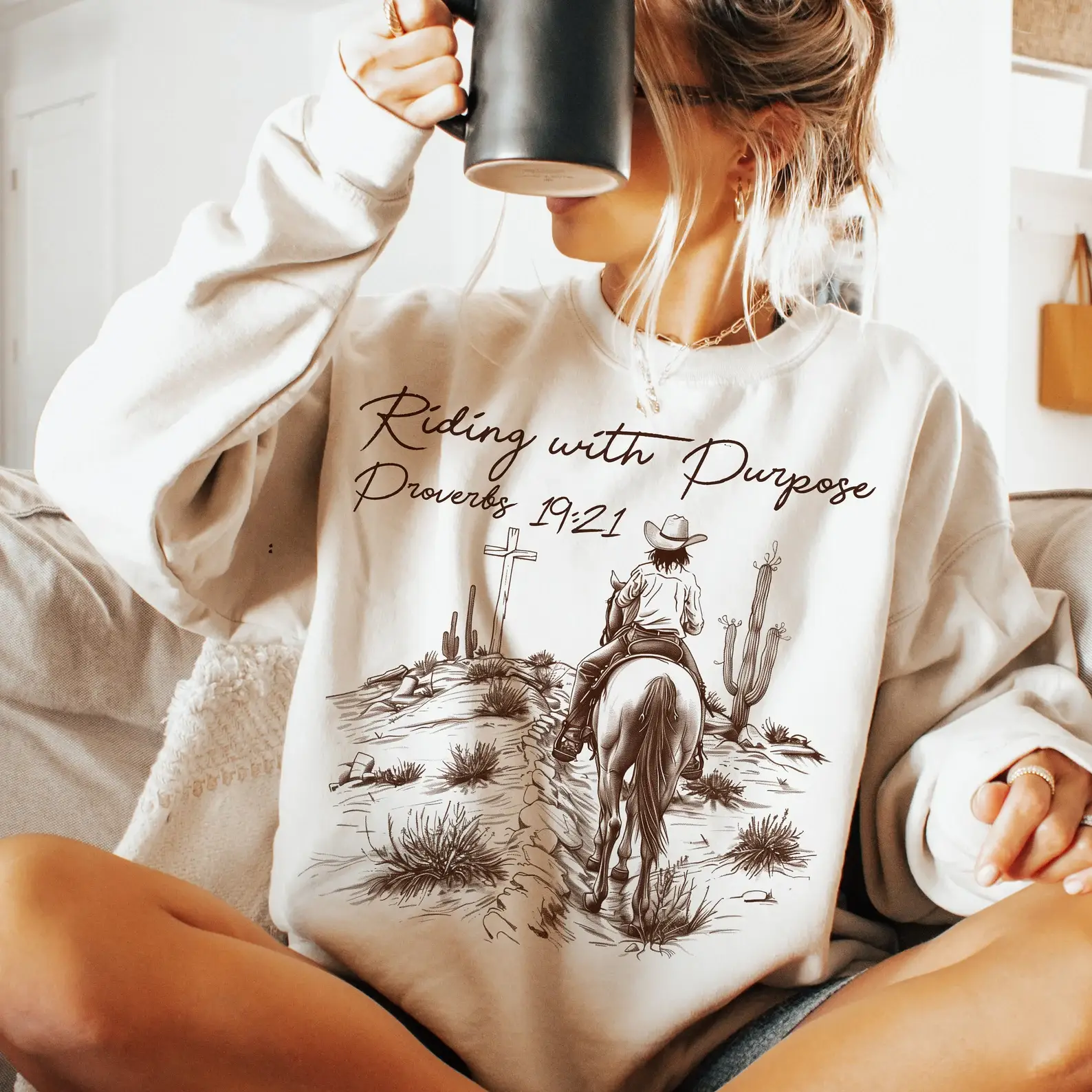 Whiskey & Lace Outfitters /The Longhorn Hippie Co. - Wholesale Graphic Sweatshirt - Women's - Riding With Purpose Western Sweatshirts & Tees   4