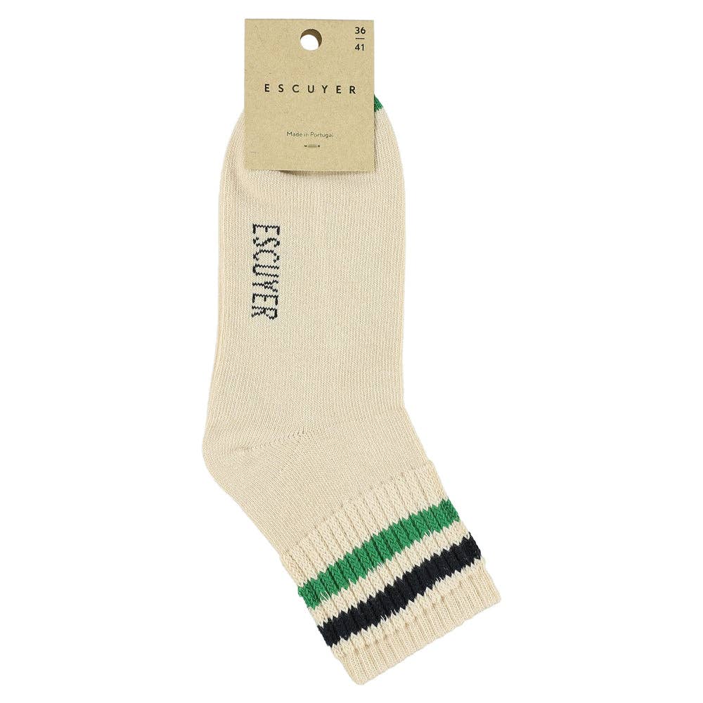 ESCUYER - Wholesale Socks - Women's - Women Stripes Ankle Socks - Ecru / Blue / Green1