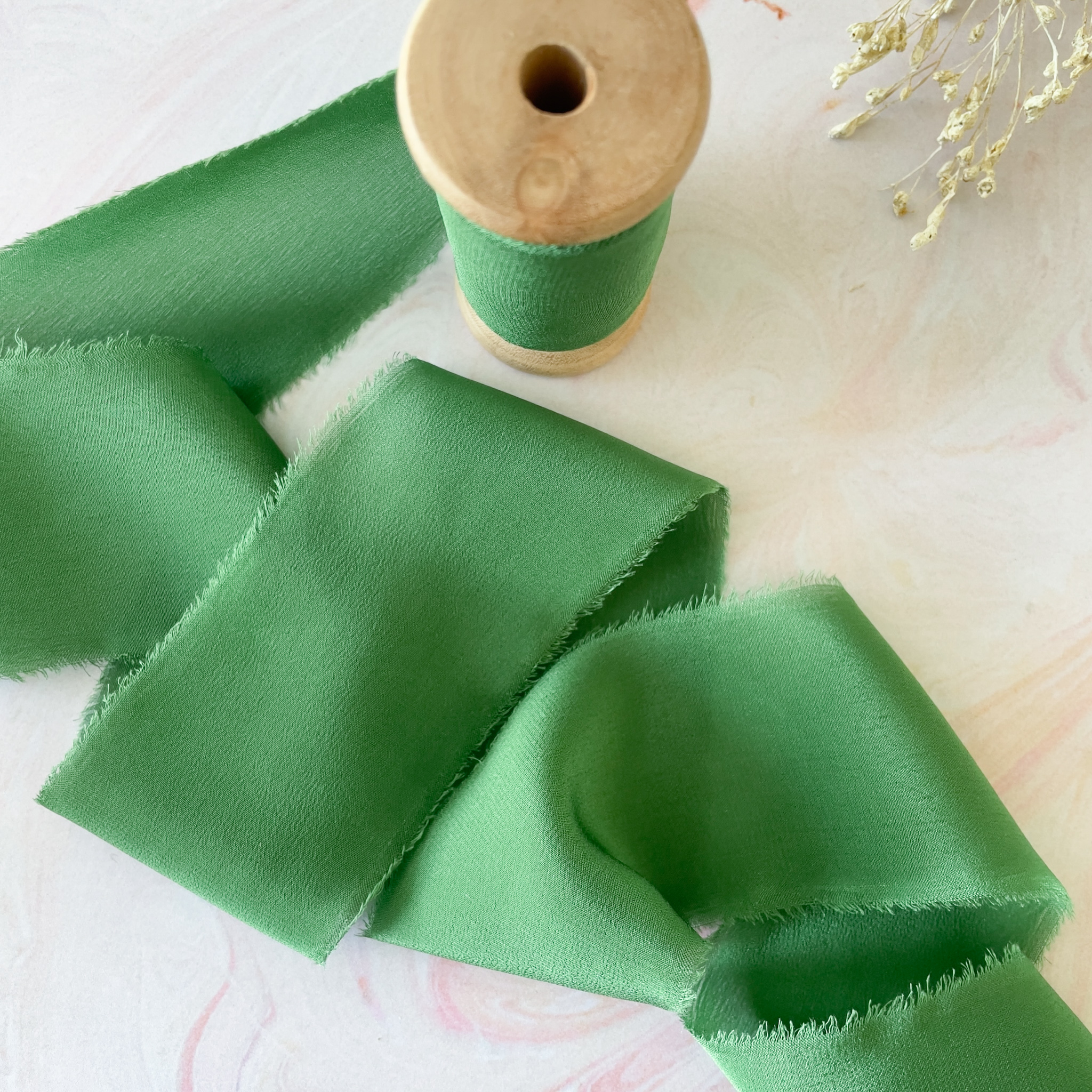 The Natural Paper Company – wholesale Ribbon – Gift wrapping – Emerald Green Silk Ribbon | Raw Edge Silk on a Wooden Reel5