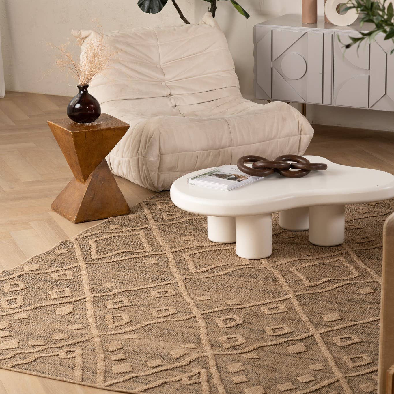 Abstract Boho Brown Beige Indoor Area Rug for wholesale on Faire4