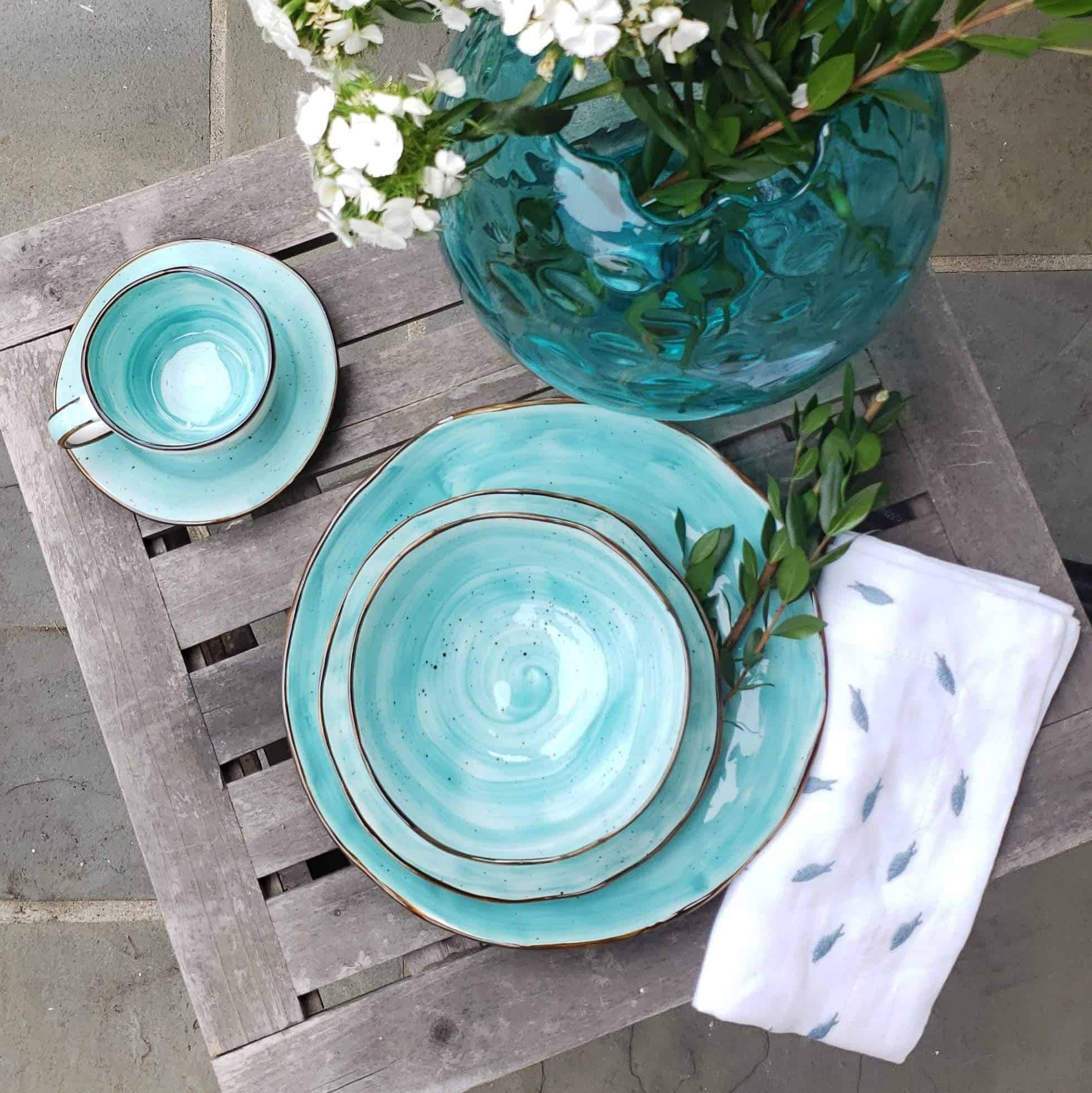 Little White Dish - Wholesale Dinnerware Set - Cabana Turquoise Dinnerware- 20 Pieces6