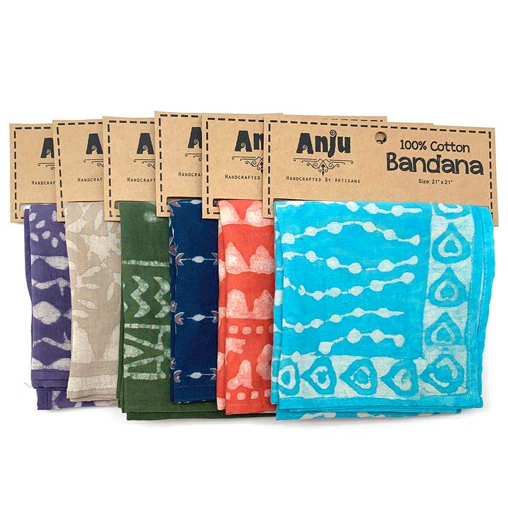 Assorted Scarves Prepack - 12 Block-Printed Cotton Bandanas for wholesale by Anju Jewelry
