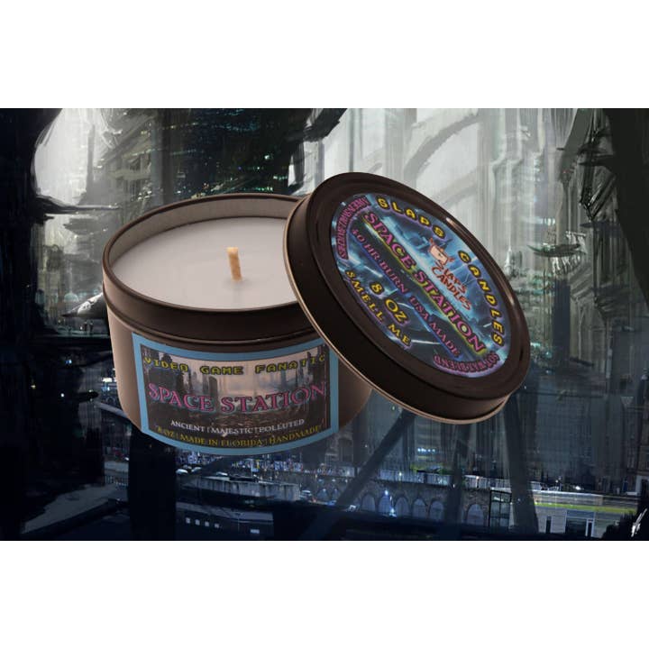 Vela de estación espacial inspirada en Mass Effect | Black Tin para venta al por mayor de Slaps Candles