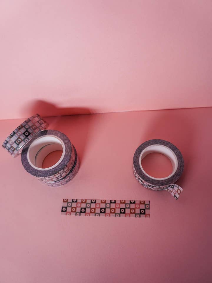 Ruban Washi à motif floral en damier – Motif à carreaux mignon Cottagecore | Rose, Rouille, & Sauge | 15mm x 10m | Fournitures pour scrapbooking, planificateur, journal pour la vente par Fern Hollow Co.