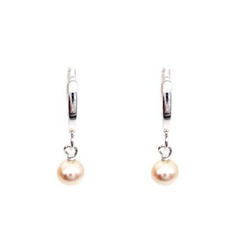 Fabienne - Wholesale Dangle earrings - BALL PEARL DROP HUGGIE ER SILVER