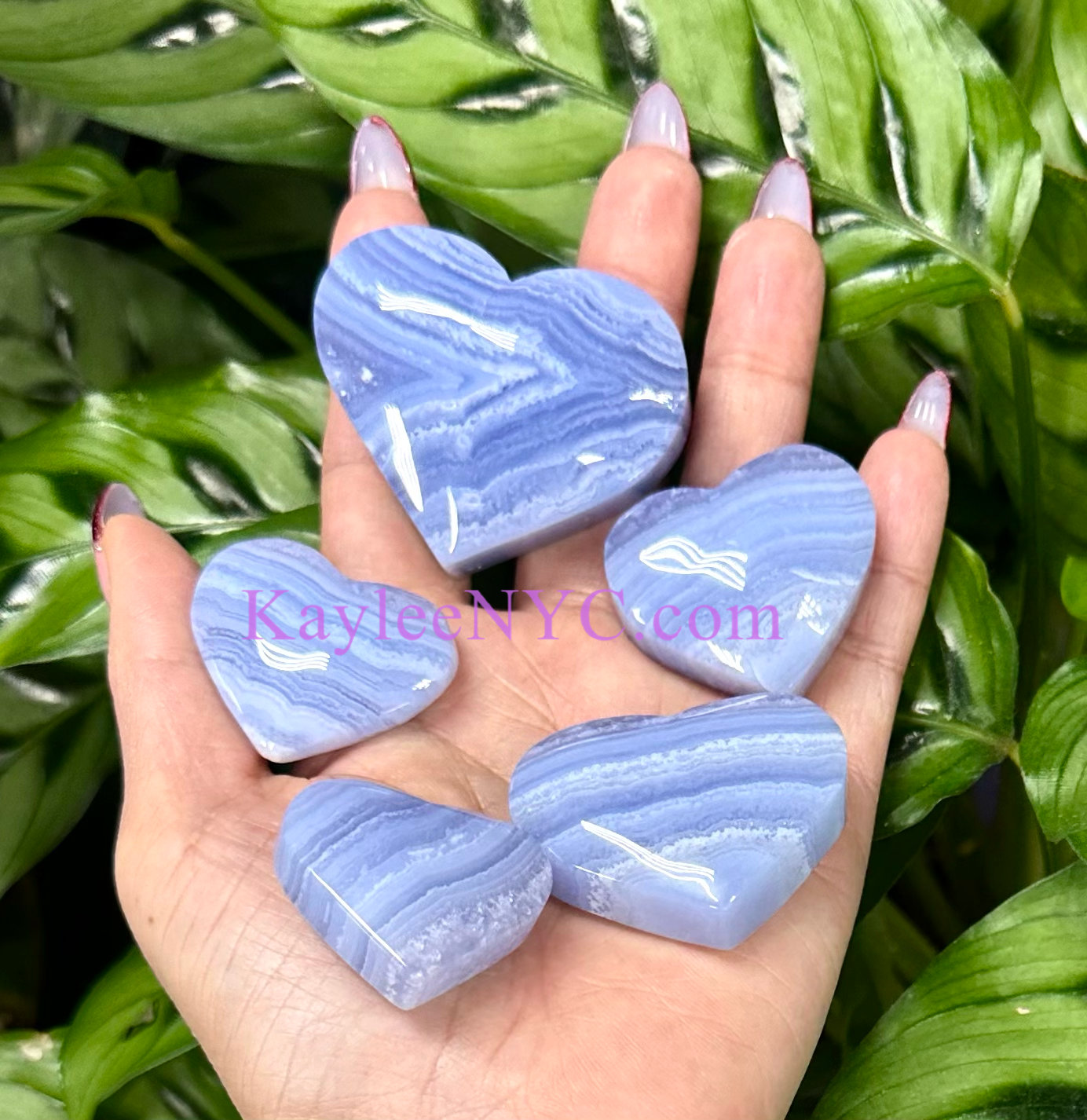 KayleeNYC - Wholesale Spiritual Stone/Crystal - 1 lb Natural Blue Lace Agate Crystal Heart Healing Energy4