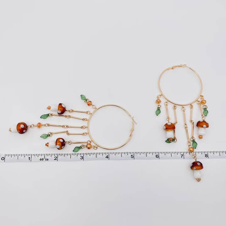 Mio Queena – wholesale Dangle earrings – Mushroom Charm Tassel Large Ring Hoop Earrings2