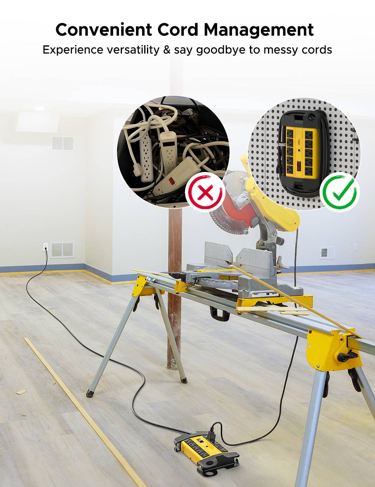 Rocket Socket Technology - Wholesale Power Adapter - CRST 10-Outlet Metal Surge Protector Power Strip, 2800 Joules Protection, 15FT/6FT Heavy Duty Power Cord with Management Wrap, Wall Mountable Design6