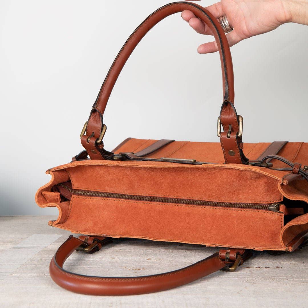 URBAN-EQUESTRIAN - Wholesale Tote Bag - Women's - Paddock -  Halter Tote Luxury Leather Handbag in Cognac on Cognac6