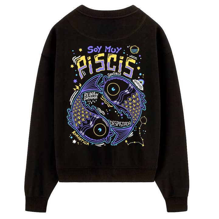 Sweatshirt PTFL Noire - ZODIAQUE Poissons pour la vente par Puterful
