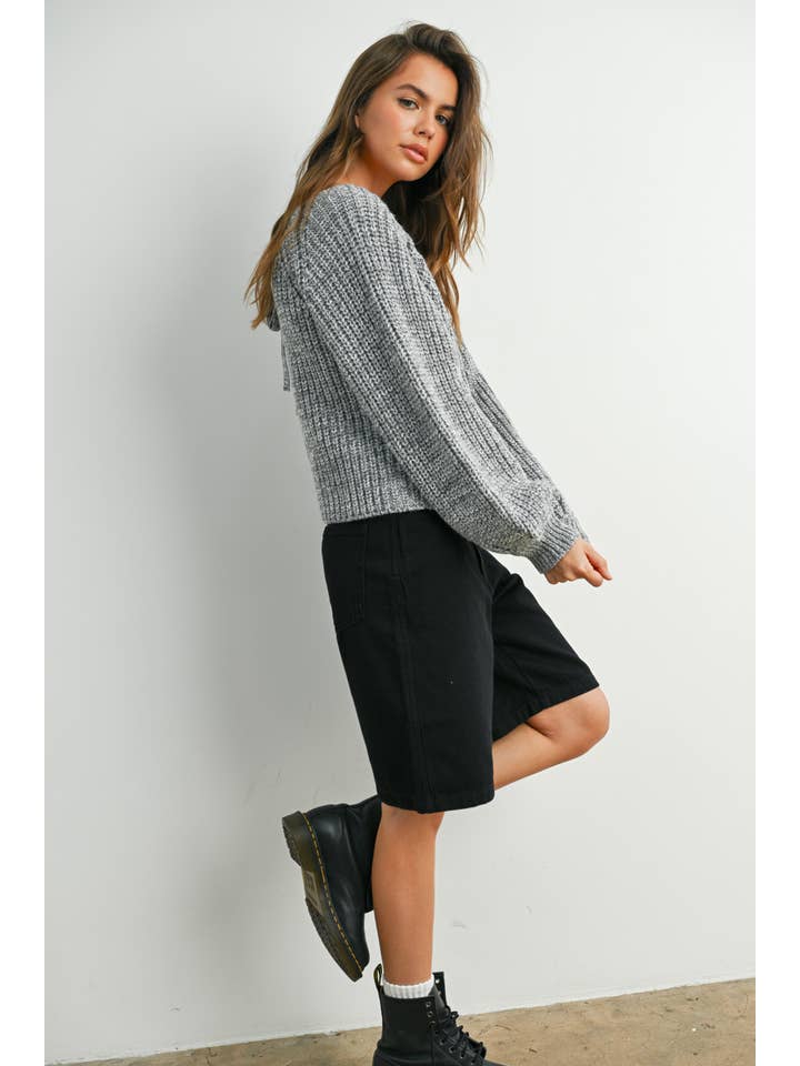 BUTTERMELON - Wholesale Knit Sweater - Women's - Tie-Back V-Neck Drop Shoulder Long Sleeve Top - BMW781027