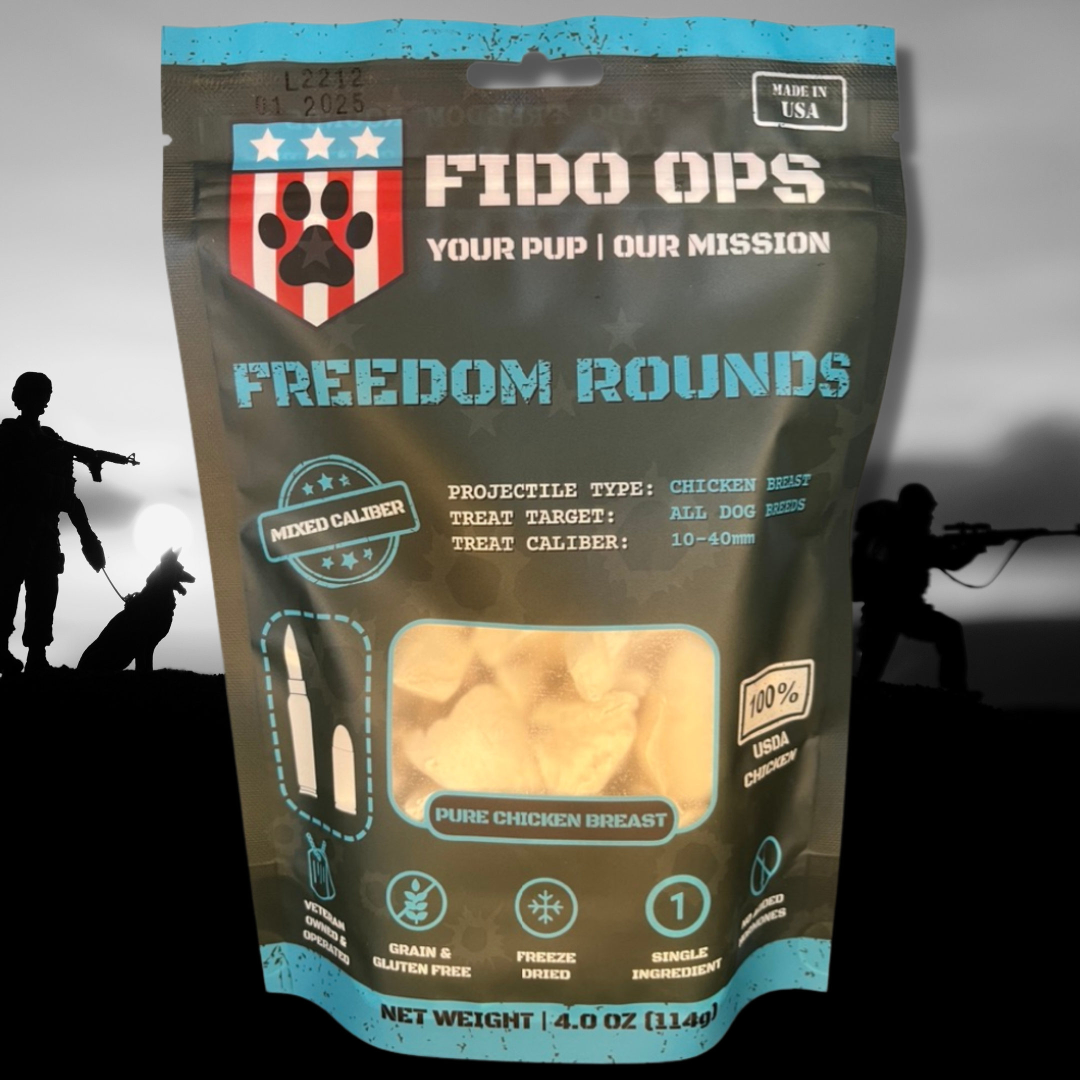 Fido Ops - Wholesale Pet Treats - Dog - Mixed Caliber Freeze-dried Chicken - Freedom Rounds2