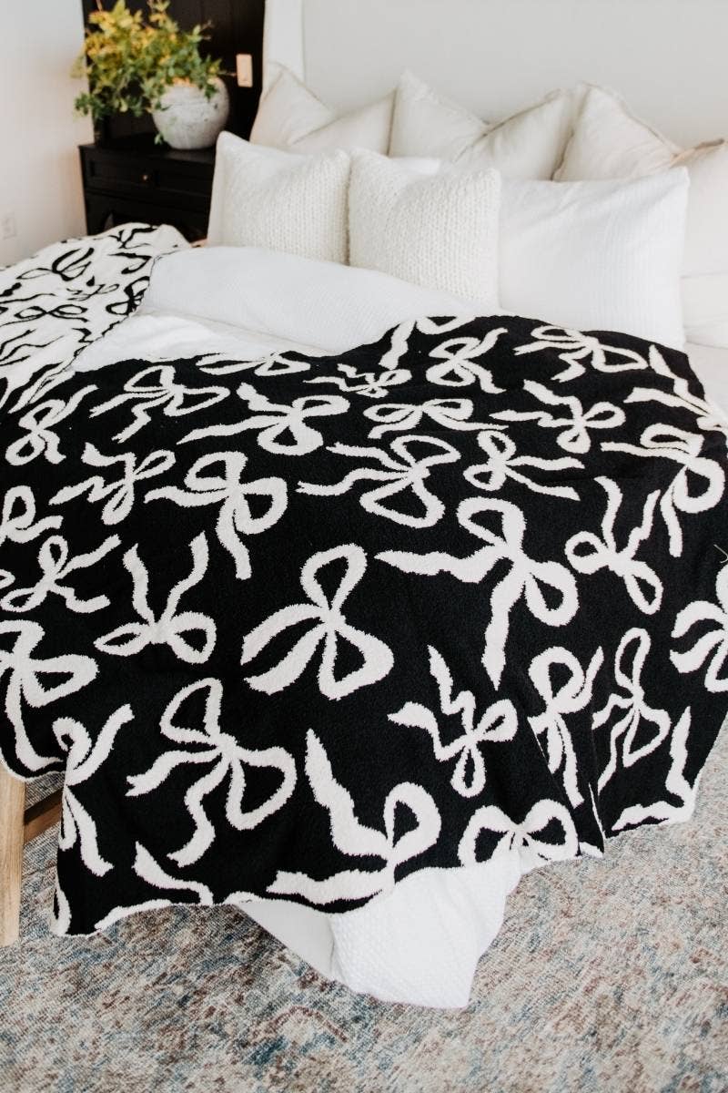Black & White Bows Double Sided Wholesale Blanket for wholesale on Faire0