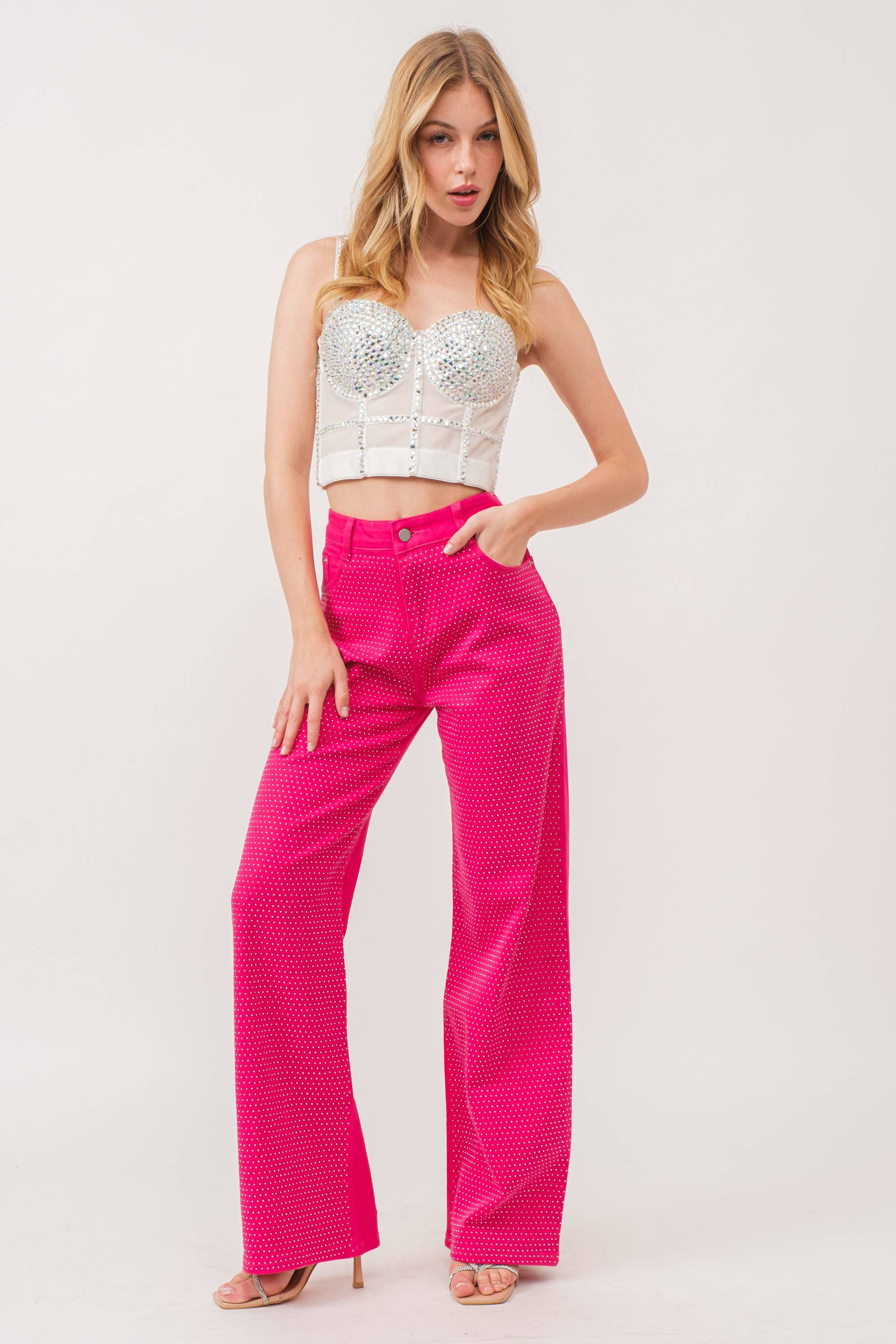 KIWI - Wholesale Jeans - Dames - IP2847 - Stretch spijkerbroek met hotfix strass-steentjes8